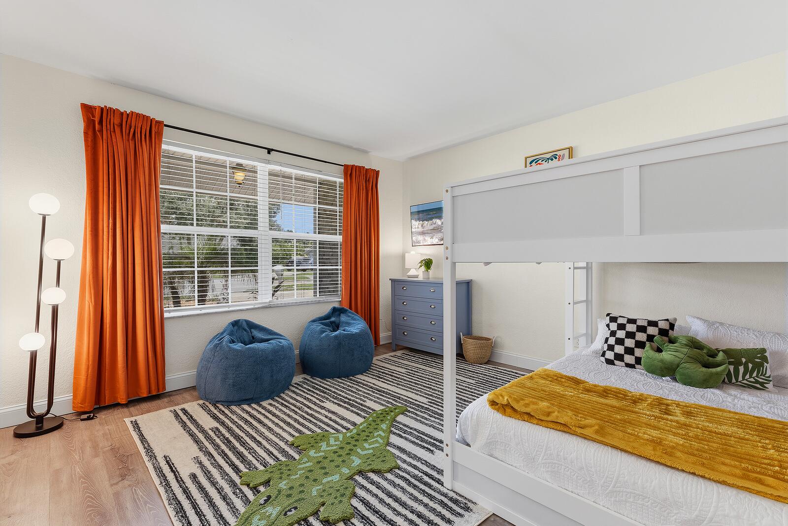 Kids' bunk room with queen-over-queen bunk bed