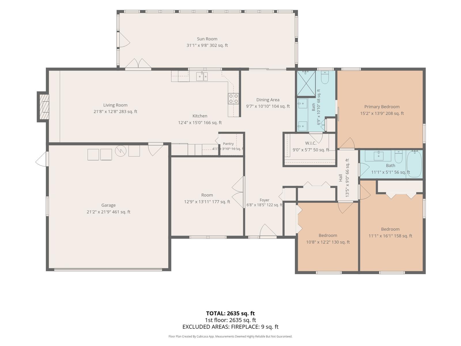 Floor plan of The Checkered Palm, 2,635 square feet on one level